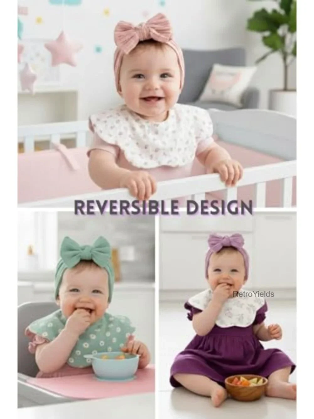 Muslin Cotton Baby Bibs and Bow Headbands Set